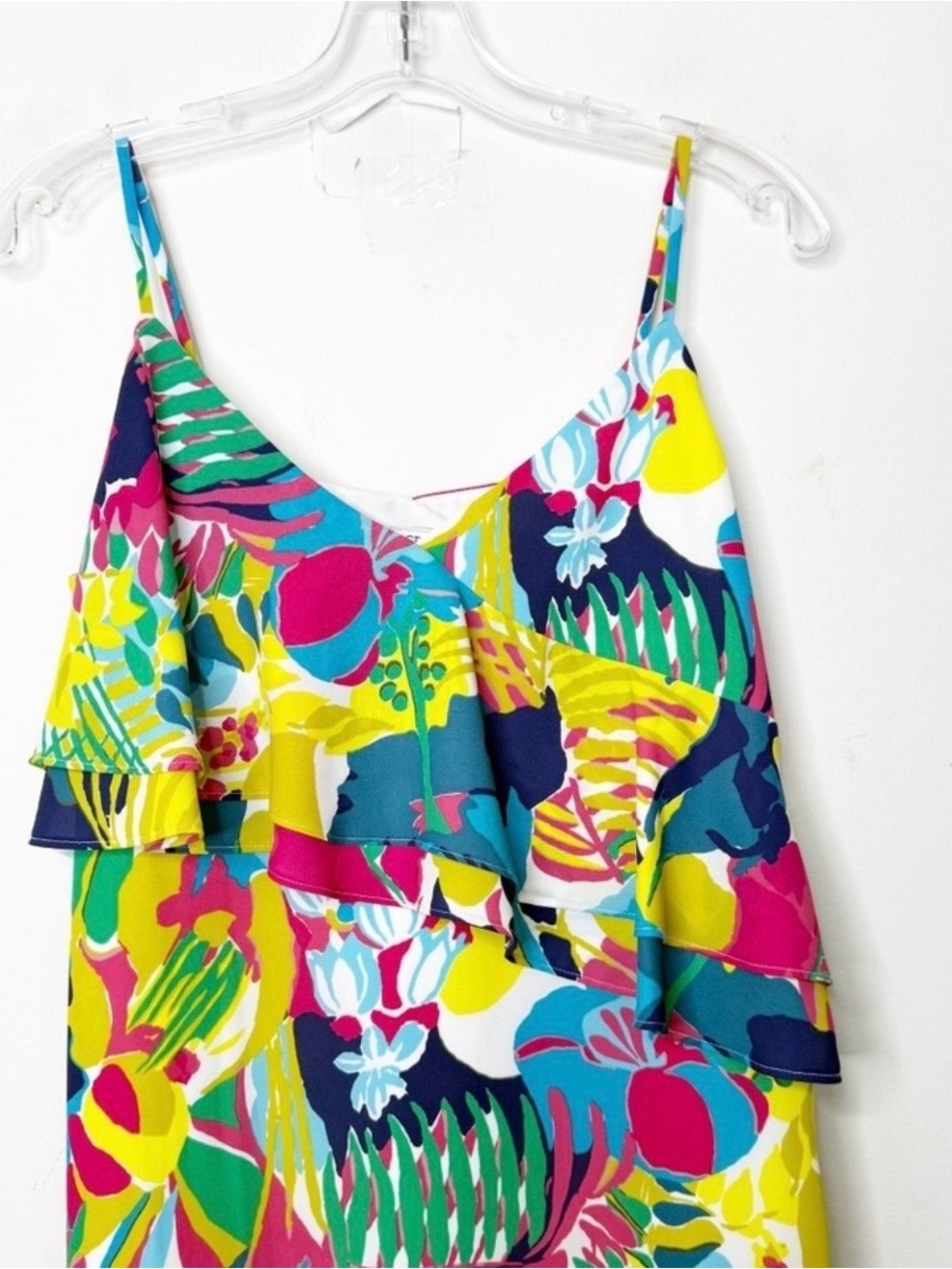 J. CREW | Tropical Floral Print Ruffle Front Cami Dress Sz 6 Summer Vacation - Picture 4 of 6